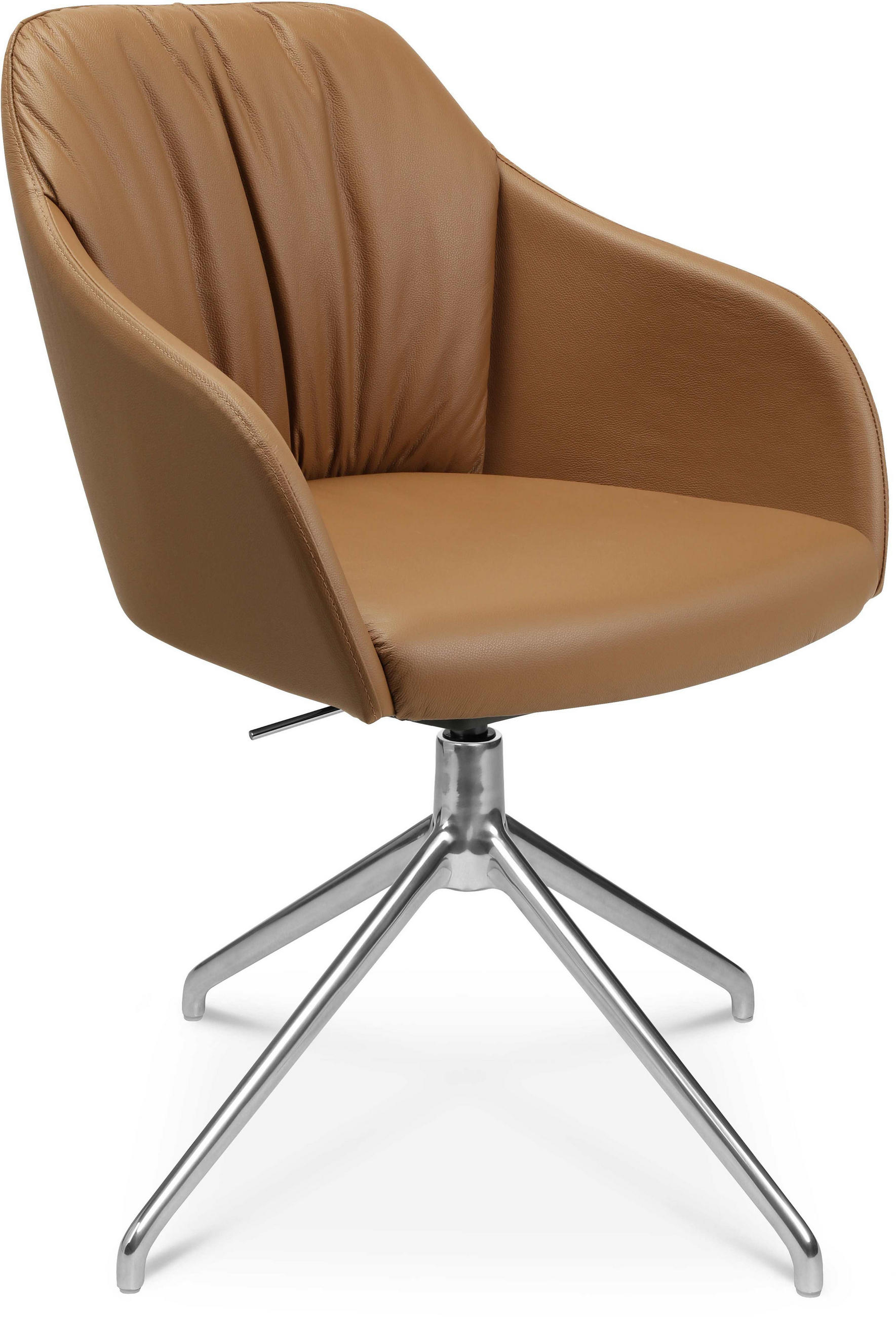 ARMLEHNSTUHL  in Aluminium Echtleder pigmentiert  - Cognac/Alufarben, Design, Leder/Metall (58/81,5-84,5/60cm) - Johann Jakob