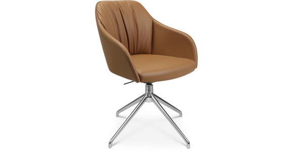 ARMLEHNSTUHL in Aluminium Echtleder pigmentiert - Cognac/Alufarben, Design, Leder/Metall (58/81,5-84,5/60cm) - Johann Jakob