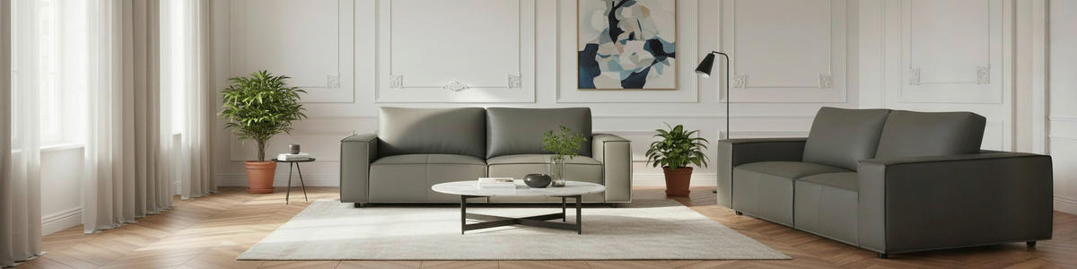 3-SITZER-SOFA VIVO Echtleder Anthrazit  - Anthrazit/Schwarz, Design, Leder/Kunststoff (236/76/96cm) - MID.YOU