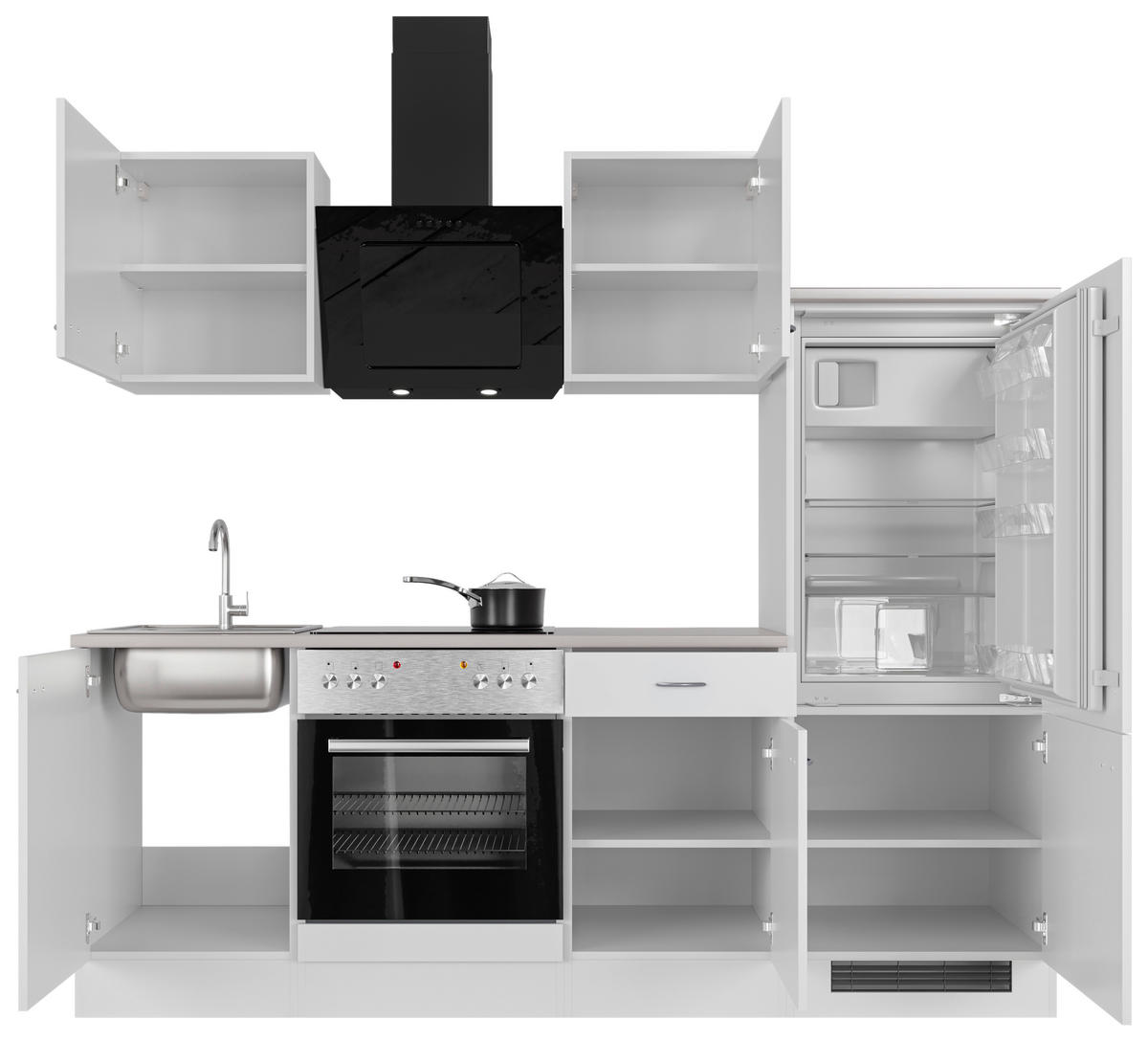 KÜCHENBLOCK 220 cm   in Weiß  - Edelstahlfarben/Hellgrau, MODERN, Holzwerkstoff/Kunststoff (220cm) - FlexWell