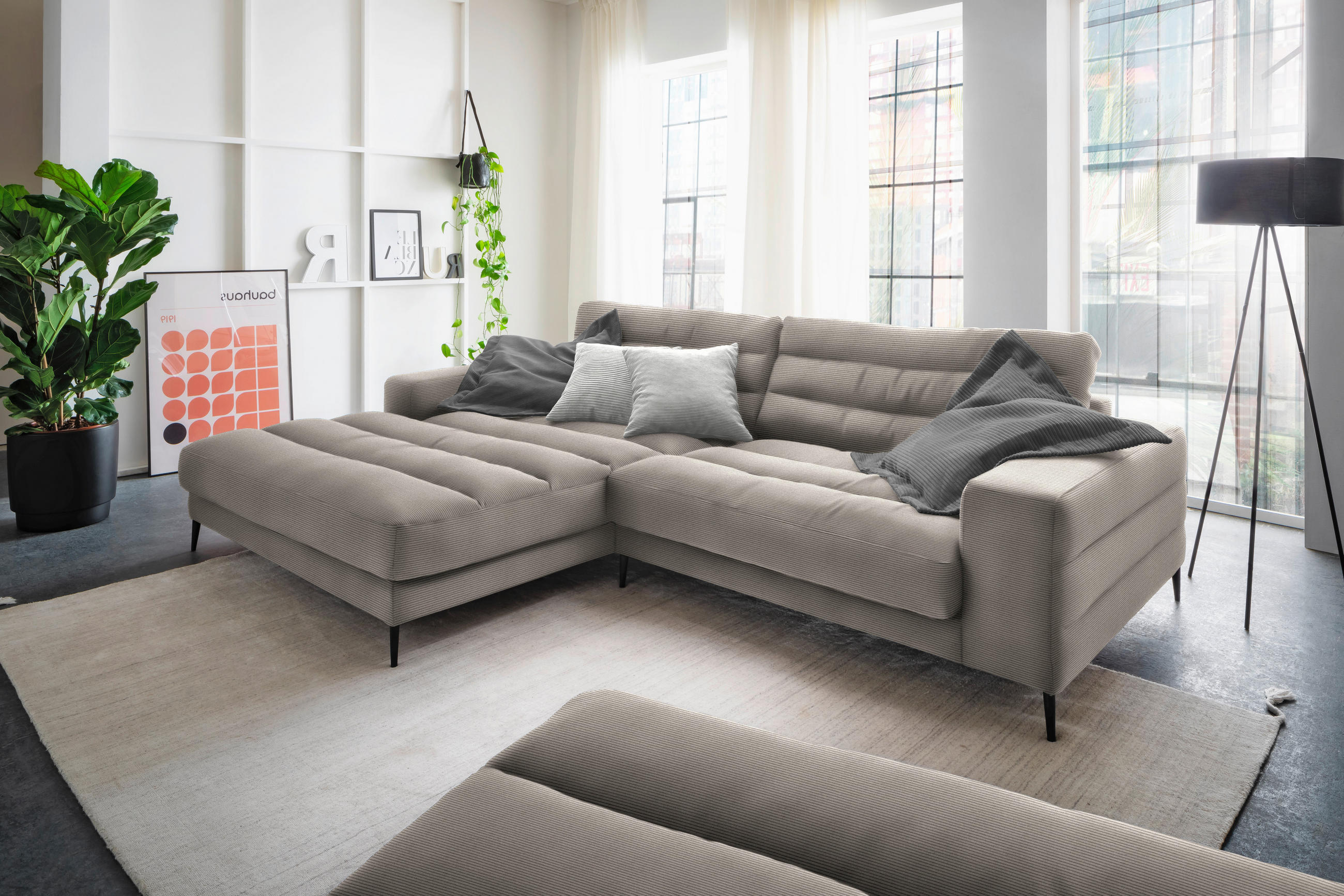 ECKSOFA in Cord Sandfarben  - Sandfarben/Schwarz, Design, Textil/Metall (207/296cm) - Dieter Knoll