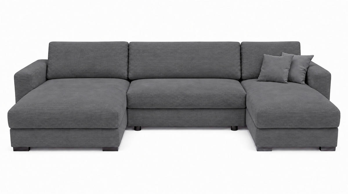WOHNLANDSCHAFT  Cord Anthrazit  - Anthrazit/Schwarz, Basics, Holz/Holzwerkstoff (379/93/184cm) - MID.YOU
