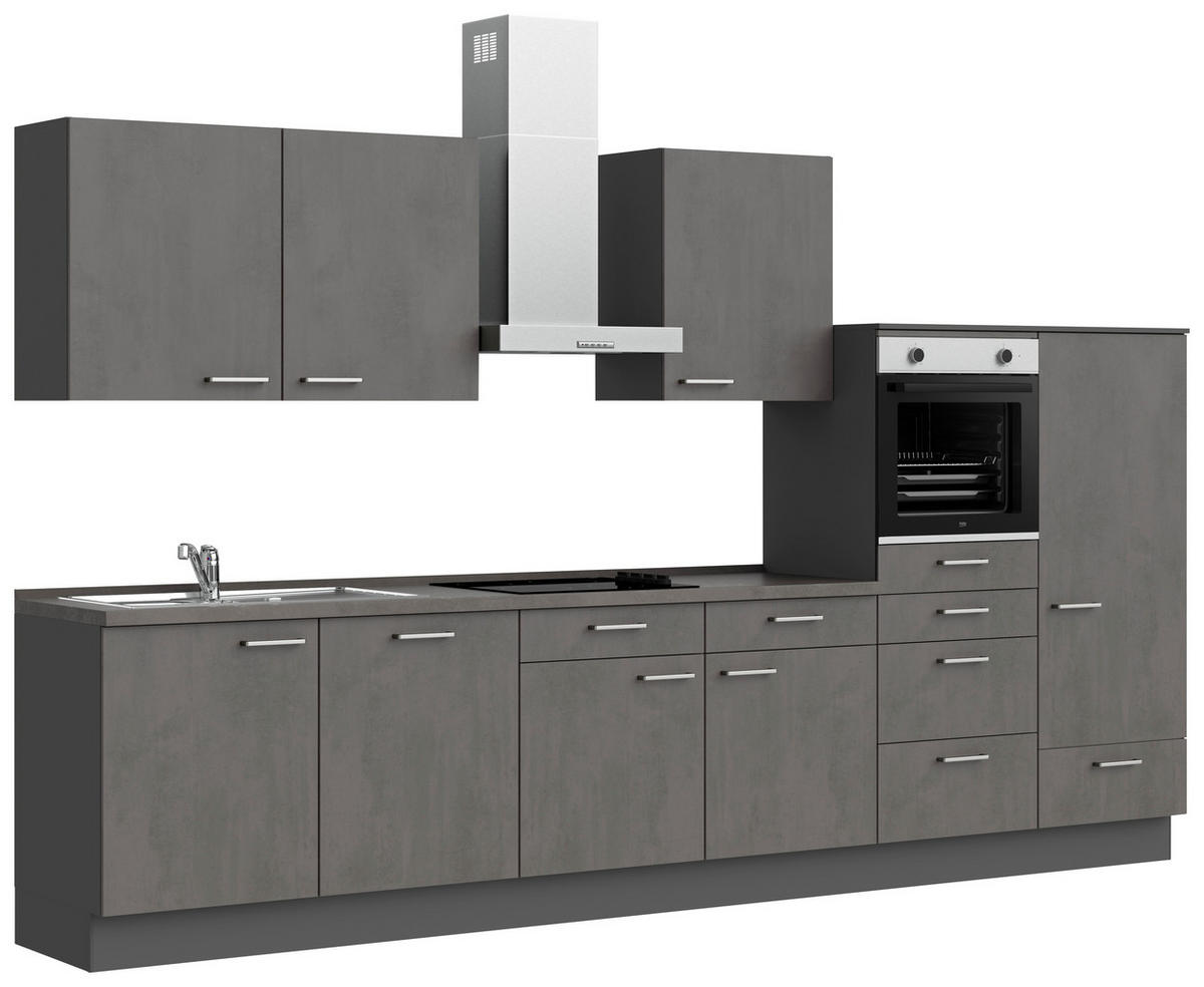 KÜCHENBLOCK Riva 360 cm  in Schieferfarben  - Schieferfarben/Edelstahlfarben, MODERN, Holzwerkstoff/Metall (360cm) - Nobilia
