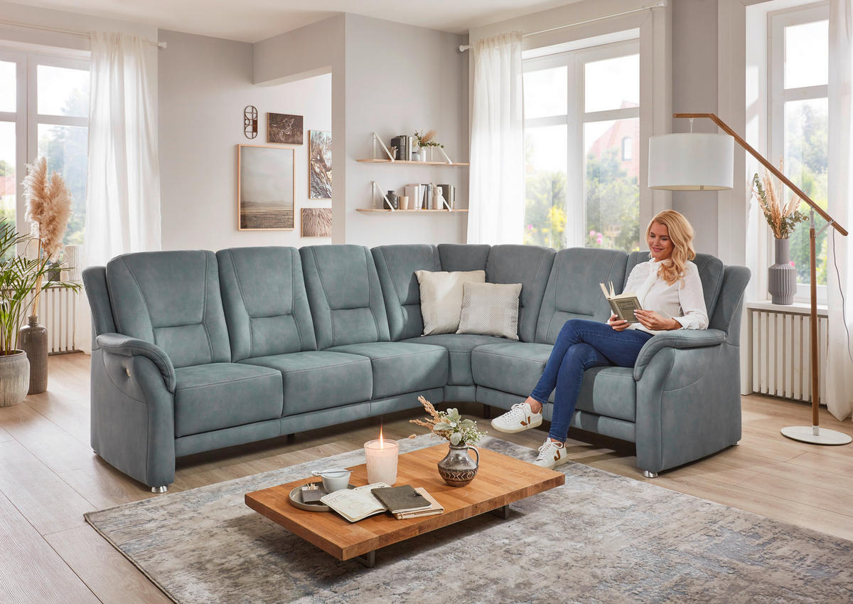 ECKSOFA in Mikrofaser Blaugrau  - Beige/Blaugrau, Konventionell, Textil/Metall (223/275cm) - Beldomo Comfort