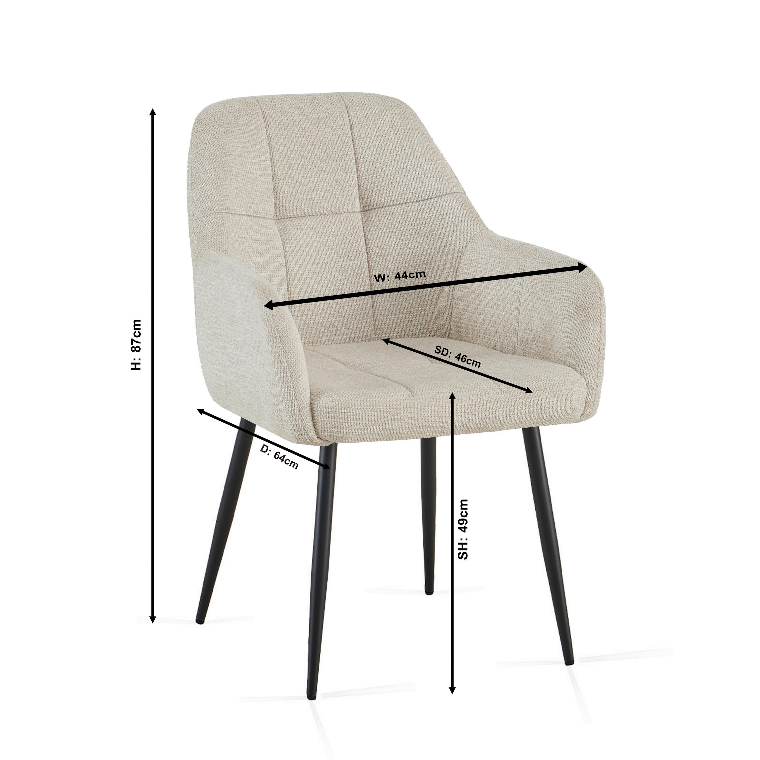 ARMLEHNSTUHL  in Eisen Webstoff  - Beige/Schwarz, KONVENTIONELL, Textil/Metall (58/88/63cm) - MID.YOU