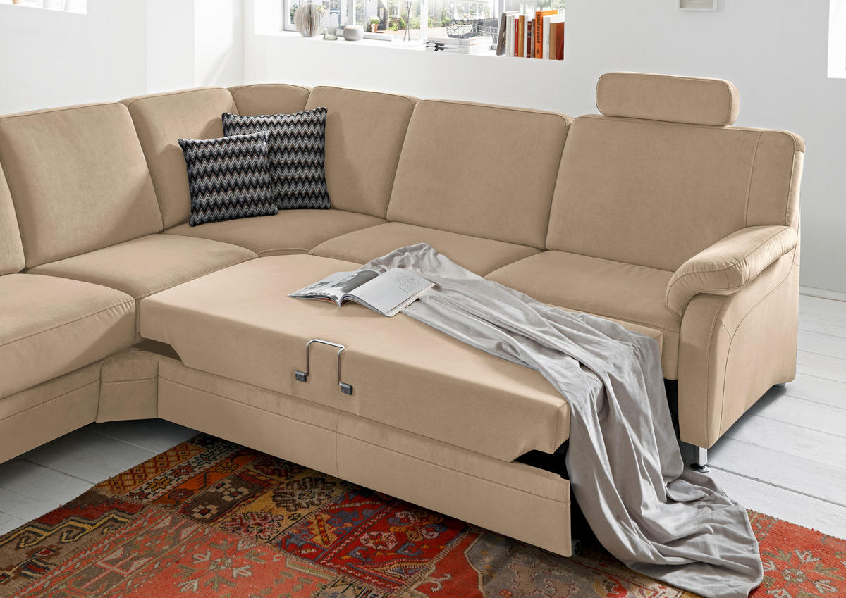 ECKSOFA in Flachgewebe Hellbraun  - Hellbraun/Alufarben, Konventionell, Textil/Metall (289/269cm) - Beldomo System