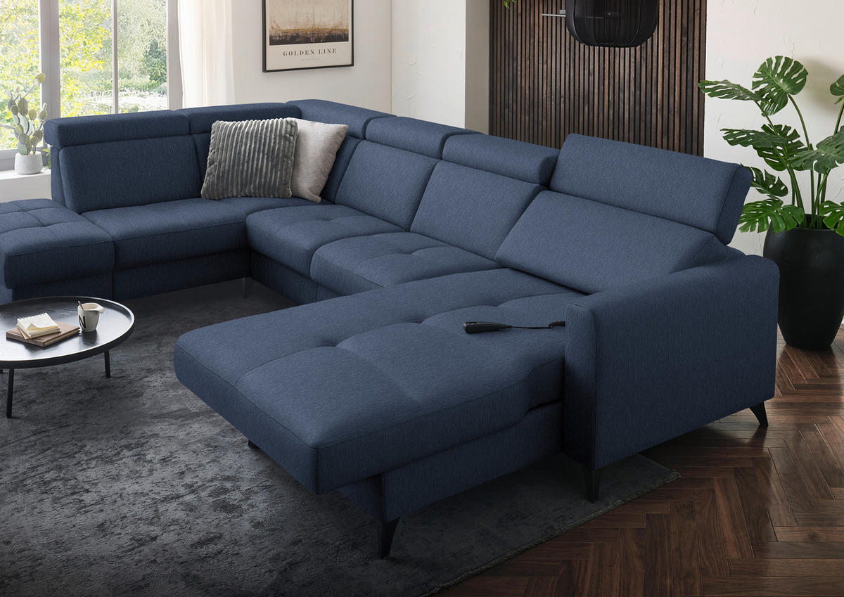 WOHNLANDSCHAFT Flachgewebe Dunkelblau  - Schwarz/Dunkelblau, Konventionell, Textil/Metall (215/333/174cm) - Beldomo System