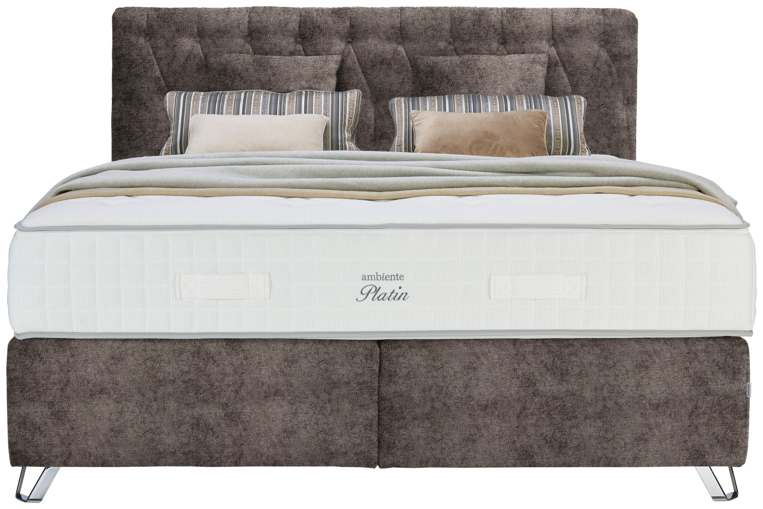 BOXSPRINGBETT 180/200 cm  in Braun  - Silberfarben/Braun, Konventionell, Textil/Metall (180/200cm) - Ambiente