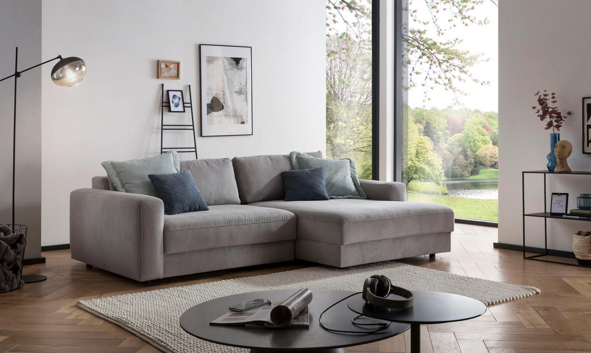 ECKSOFA Cord Grau  - Schwarz/Grau, Modern, Textil (250/176cm) - Trendmanufaktur