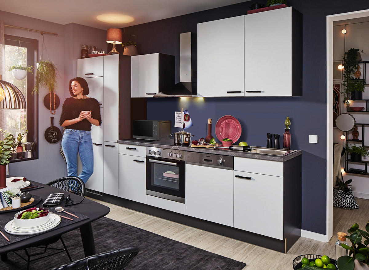 KÜCHENBLOCK   in Graphitfarben, Hellgrau  - Hellgrau/Schwarz, KONVENTIONELL, Holzwerkstoff/Metall - Xora