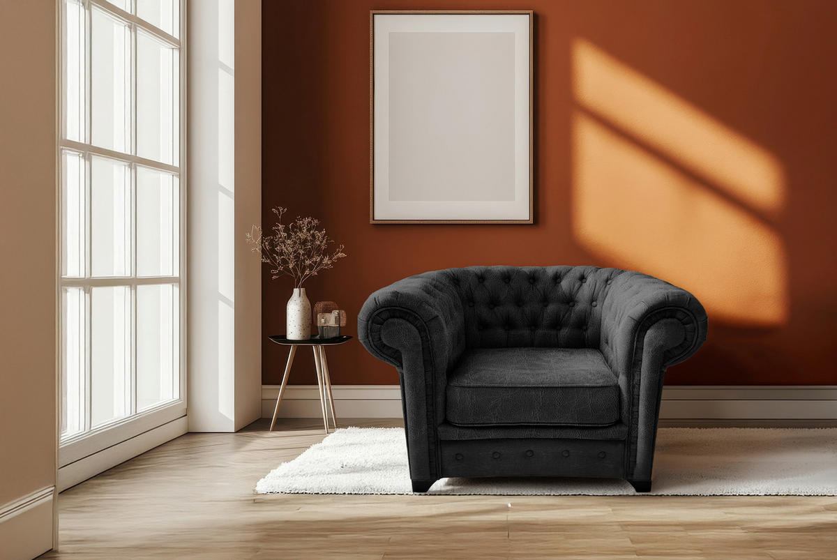 CHESTERFIELD-SESSEL - Anthrazit/Schwarz, KONVENTIONELL, Holz/Holzwerkstoff (91/72/92cm) - Livetastic