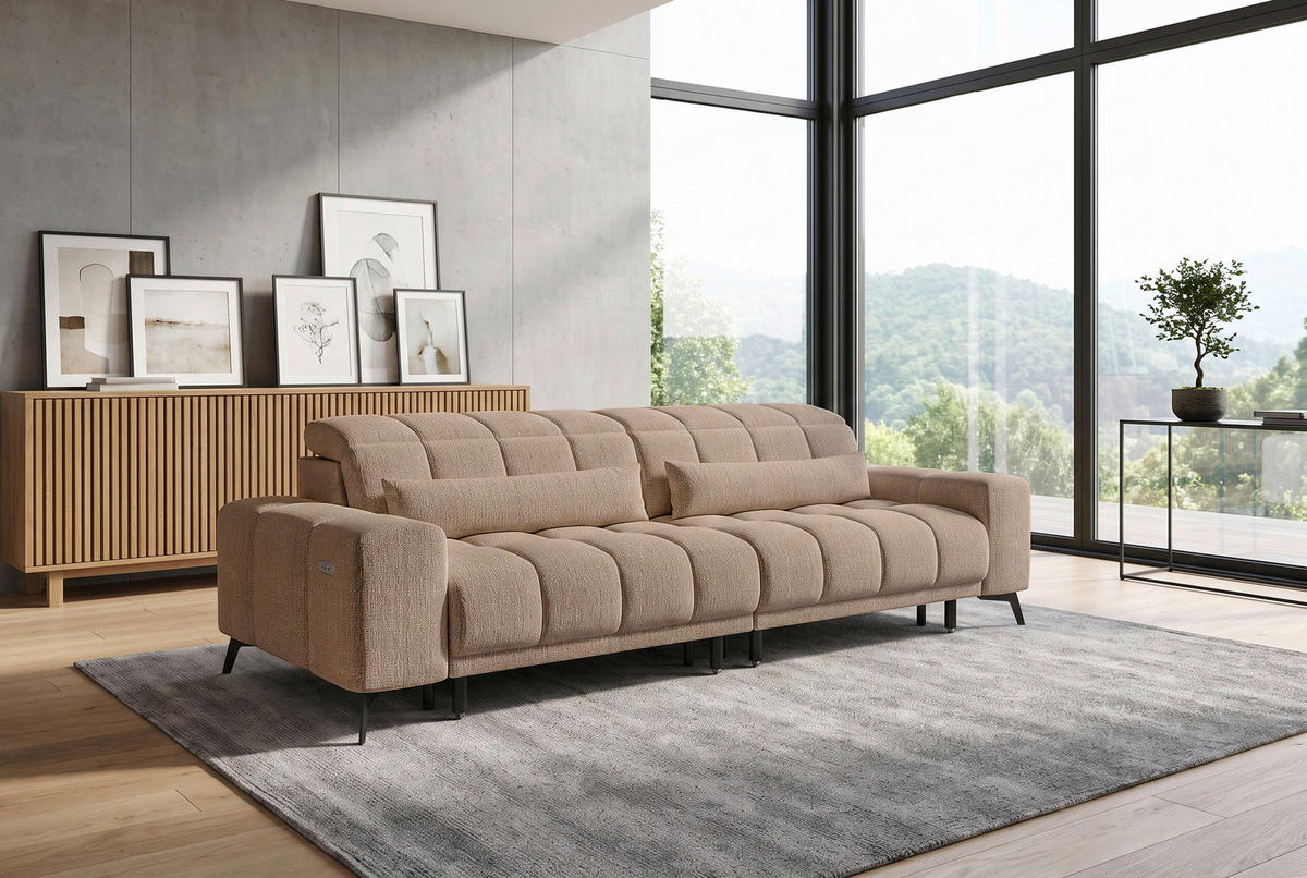 BIGSOFA Chenille Beigebraun  - Beigebraun/Schwarz, MODERN, Textil/Metall (300/112cm) - Xora