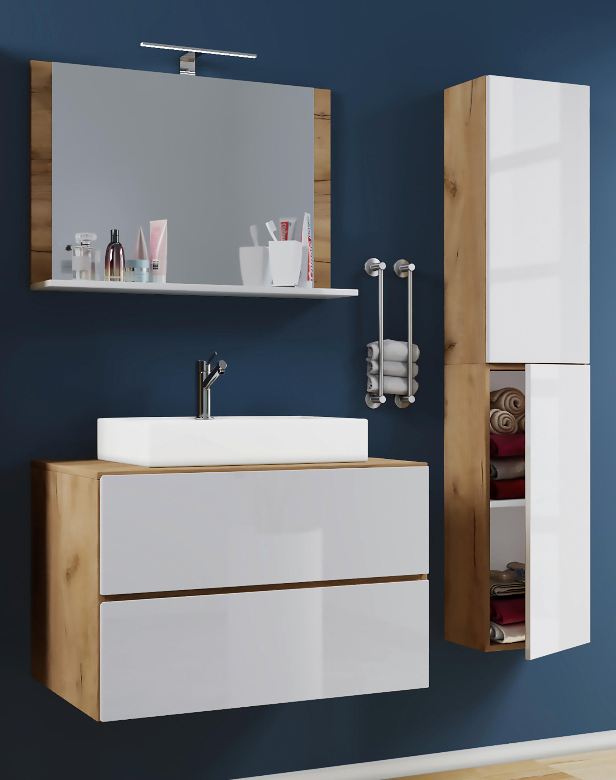 BADEZIMMER 4-teilig  in 94 cm  - Honigeiche/Weiß, MODERN, Keramik/Holzwerkstoff (94cm) - MID.YOU
