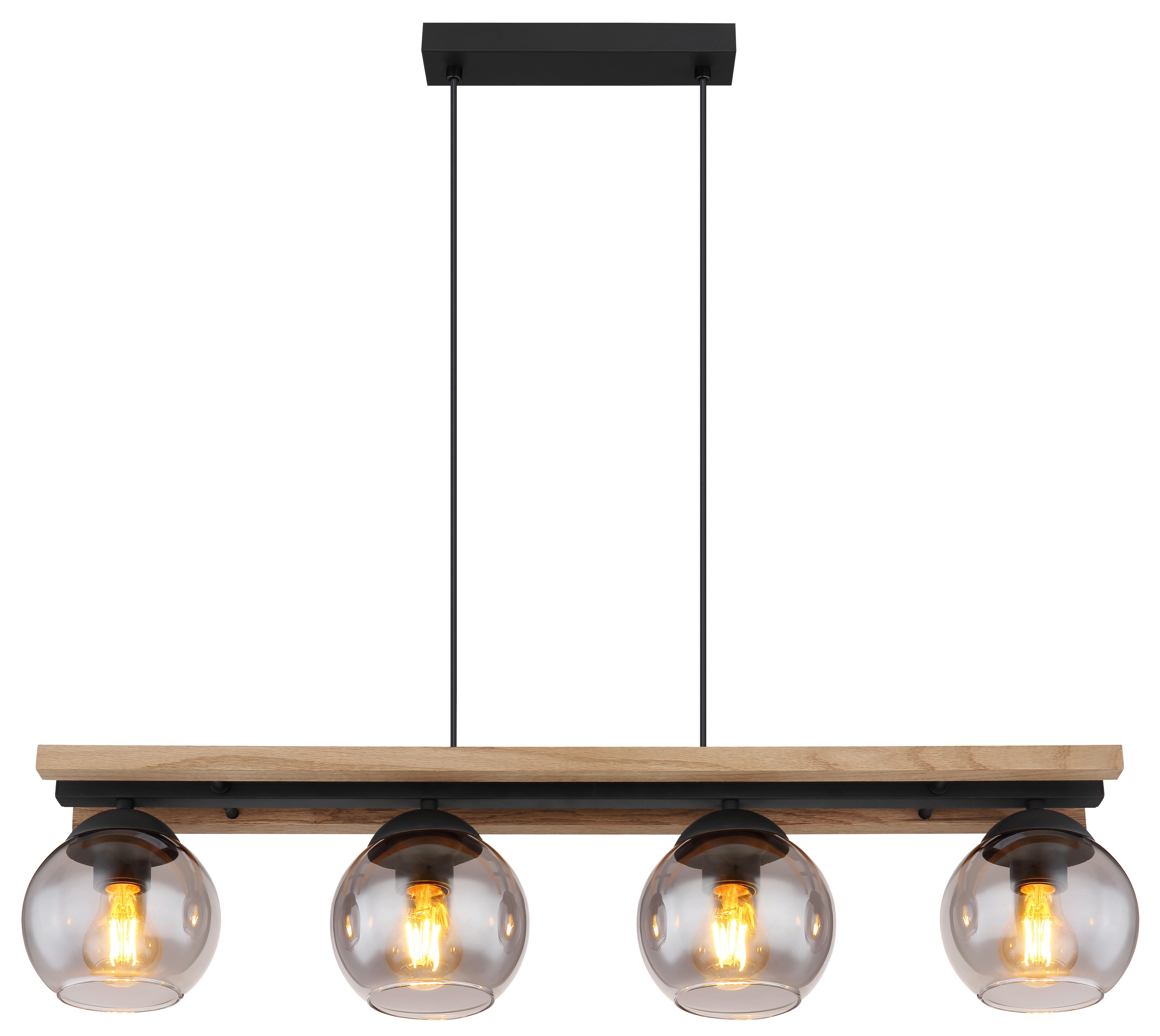 HÄNGELEUCHTE 85/15/120 cm    - Dunkelbraun/Schwarz, Natur, Glas/Holz (85/15/120cm) - Globo