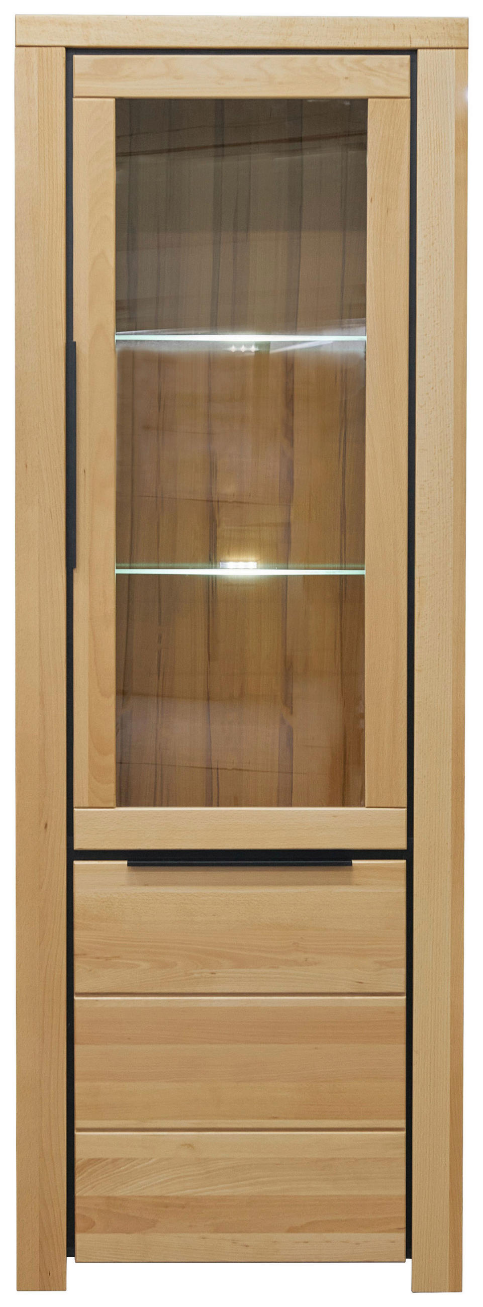 VITRINE in massiv Buche Buchefarben  - Buchefarben/Schwarz, Design, Glas/Holz (70/199/40cm) - Livetastic