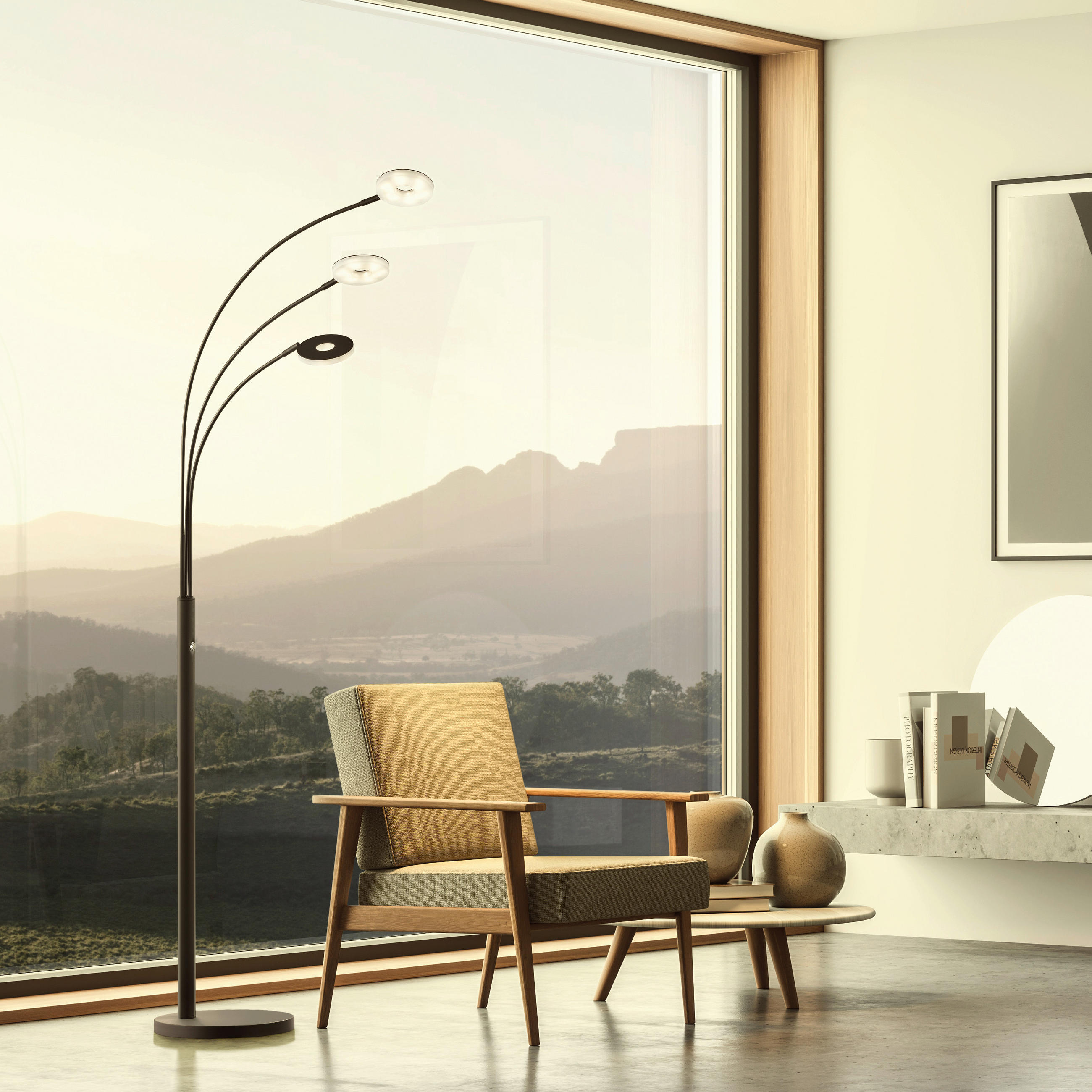 BOGENLEUCHTE  45/185 cm   - Schwarz, Design, Glas/Metall (45/185cm) - Fischer & Honsel