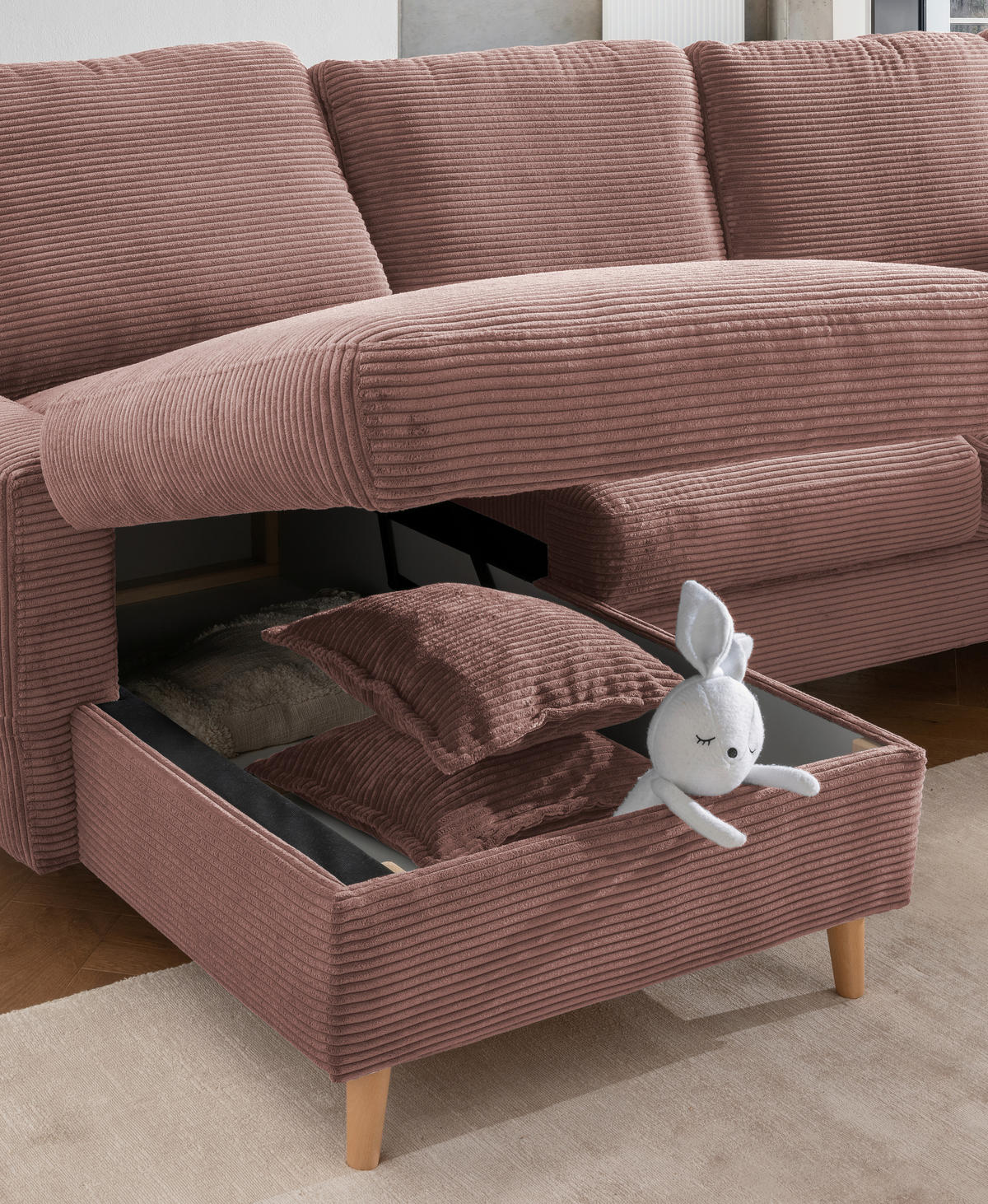 ECKSOFA in Cord Rosa  - Naturfarben/Rosa, Design, Holz/Textil (150/228cm) - P & B