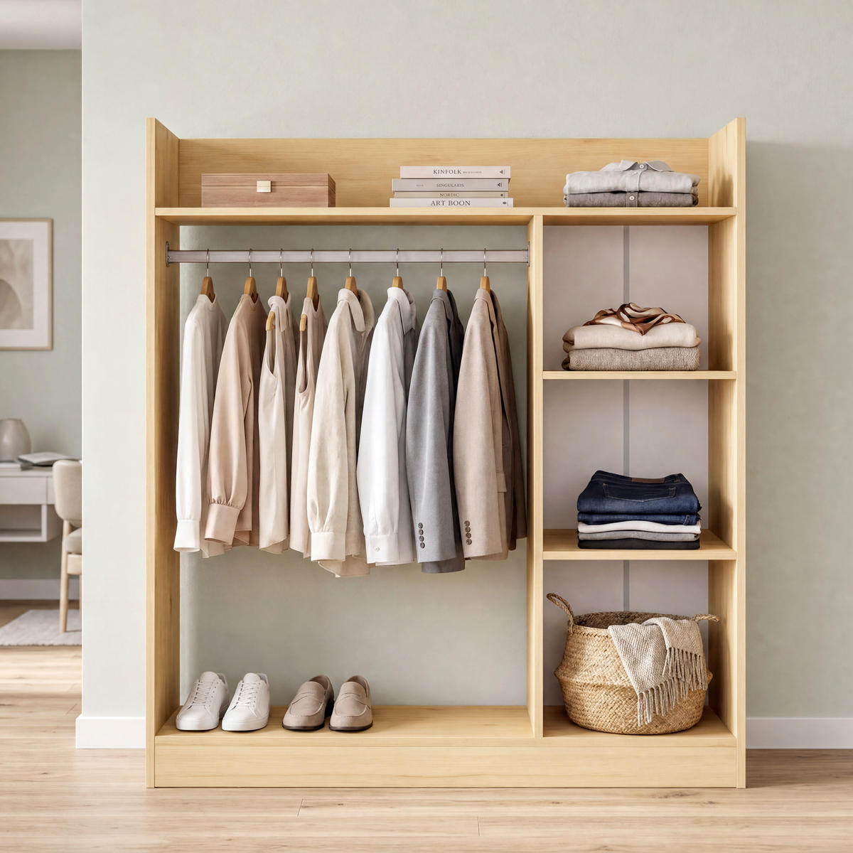 ODPRTA OMARA ZA OBLAČILA - medeni hrast, Moderno, kovina/leseni material (118/115/35cm) - Livetastic