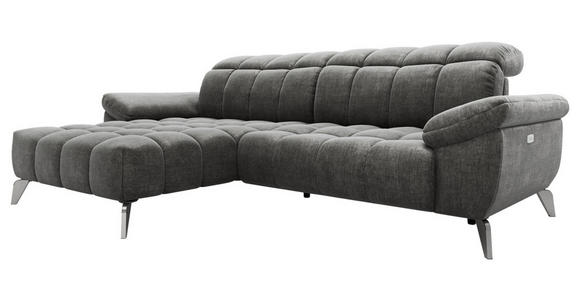 ECKSOFA inkl. Funktionen Dunkelgrau Chenille  - Edelstahlfarben/Dunkelgrau, Design, Textil/Metall (105-178/266cm) - Xora