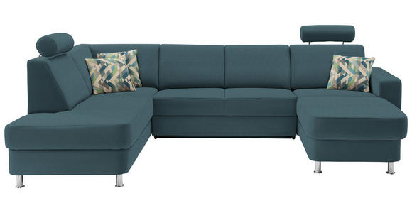 WOHNLANDSCHAFT  in Chenille Türkis, Petrol  - Türkis/Chromfarben, Design, Kunststoff/Textil (198/301/165cm) - Xora