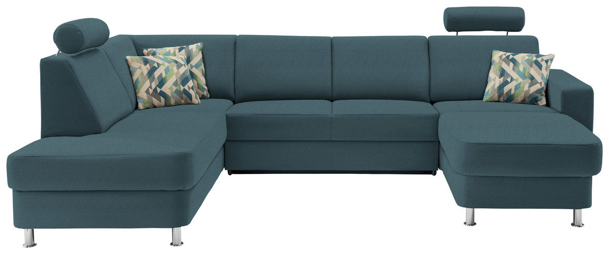 WOHNLANDSCHAFT in Chenille Türkis, Petrol  - Türkis/Chromfarben, Design, Kunststoff/Textil (198/301/165cm) - Xora