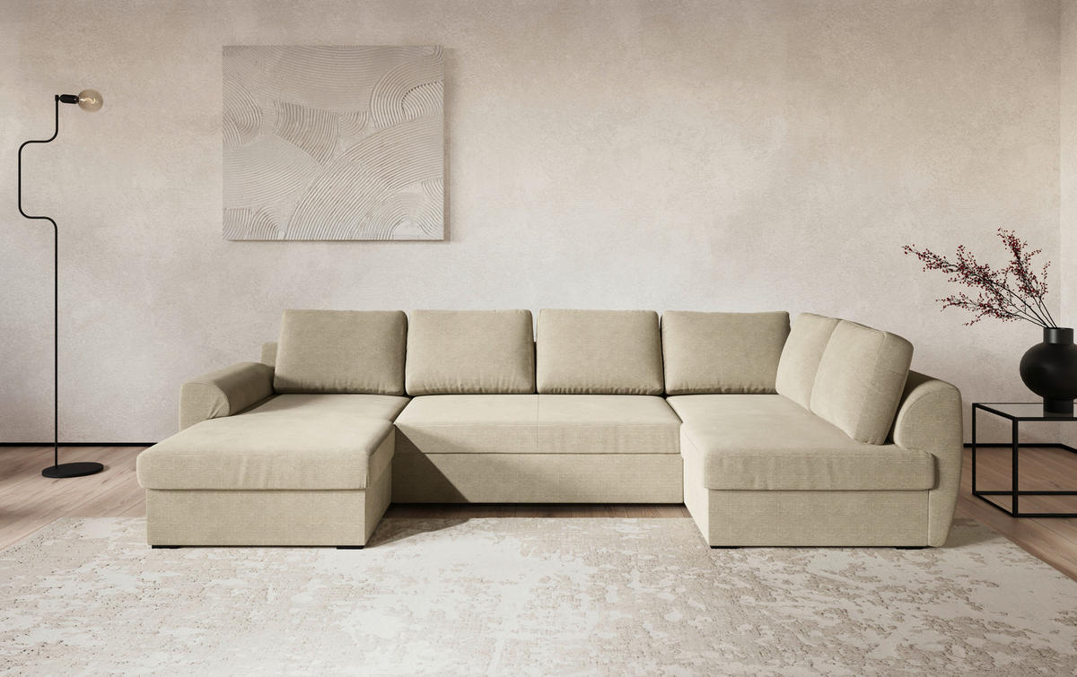SJEDEĆA GARNITURA tekstil  bež   - bež/crna, Trend, tekstil/plastika (154/327/86cm) - MID.YOU