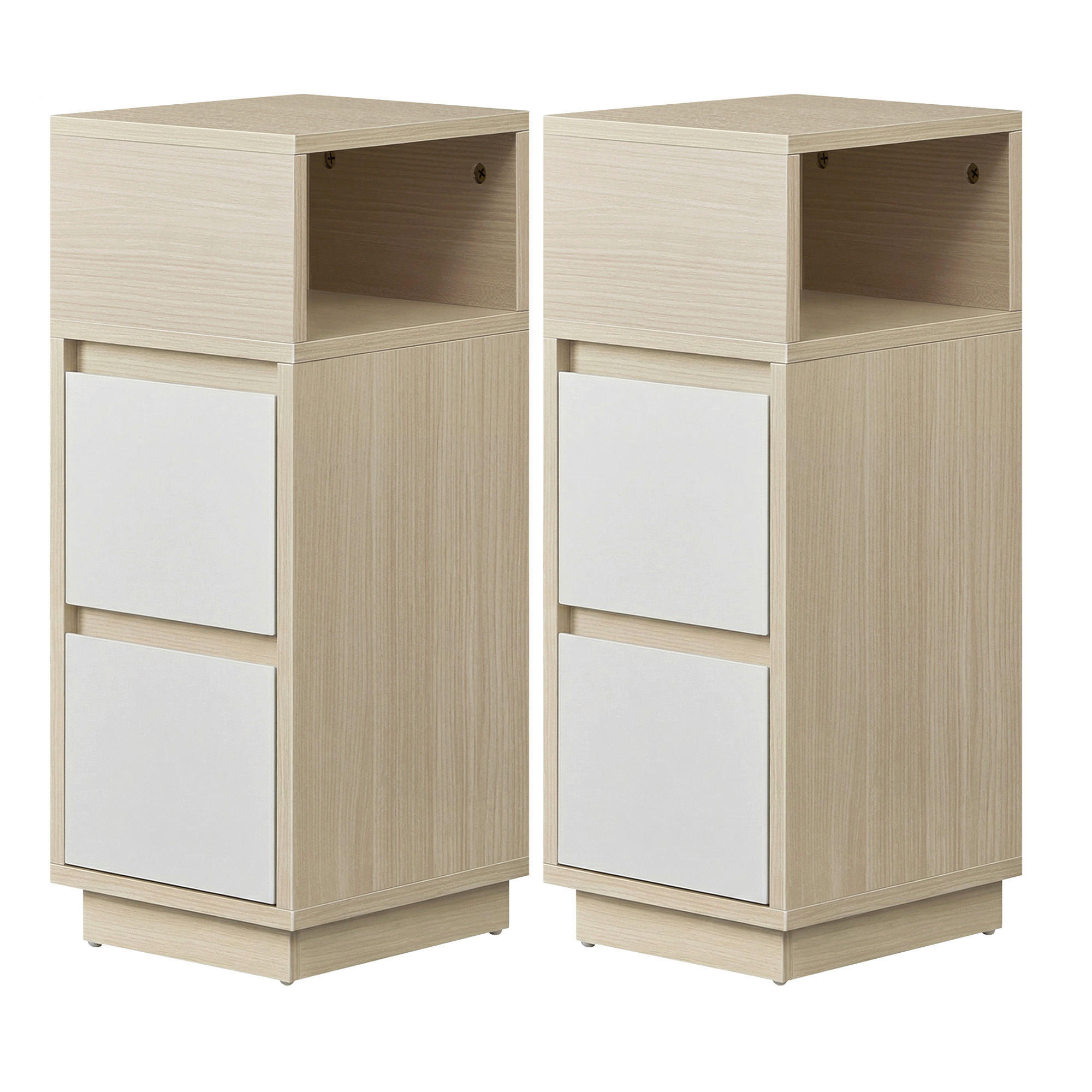 Boxxx Nachtschrankset Weiß, Hellbraun 25x65x30 cm