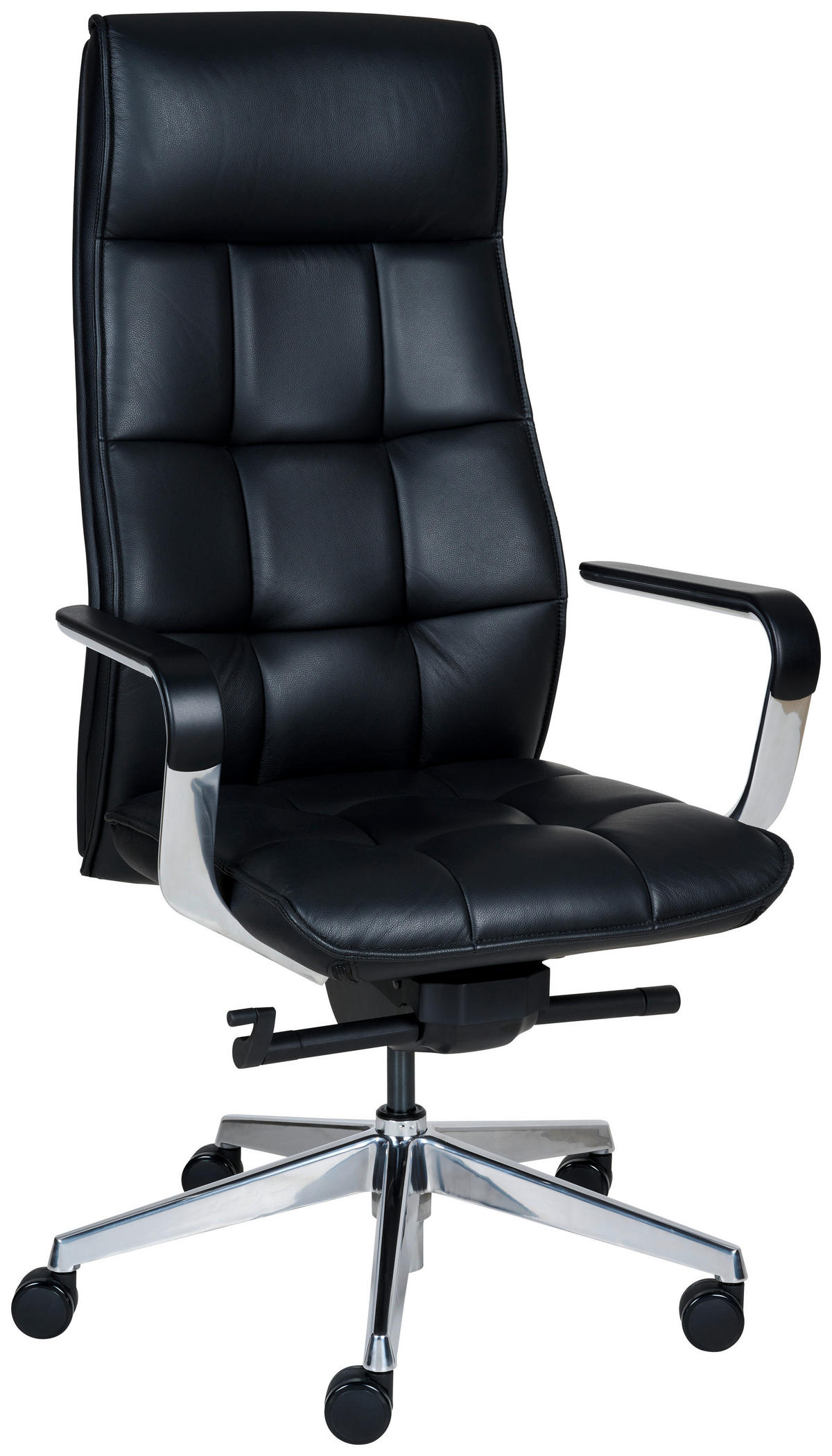 CHEFSESSEL Schwarz, Alufarben  - Schwarz/Alufarben, KONVENTIONELL, Leder/Kunststoff (66/68/118,5cm) - Venda