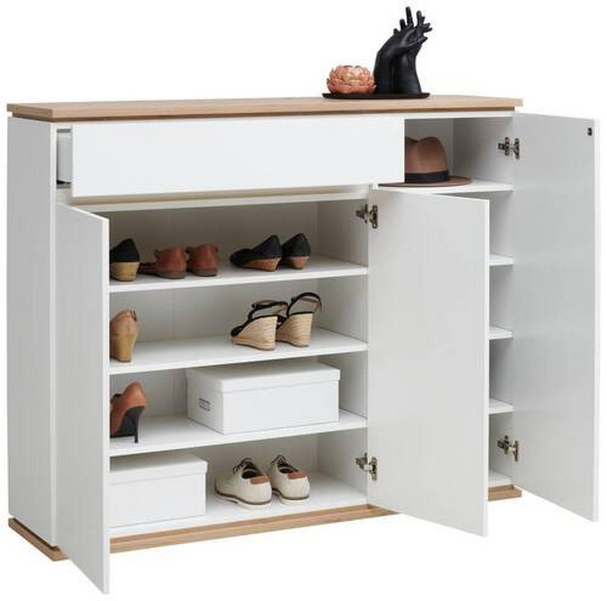 SCHUHSCHRANK Weiß, Eiche Artisan  - Schwarz/Weiß, Design, Holzwerkstoff/Kunststoff (135/112/38cm) - Xora