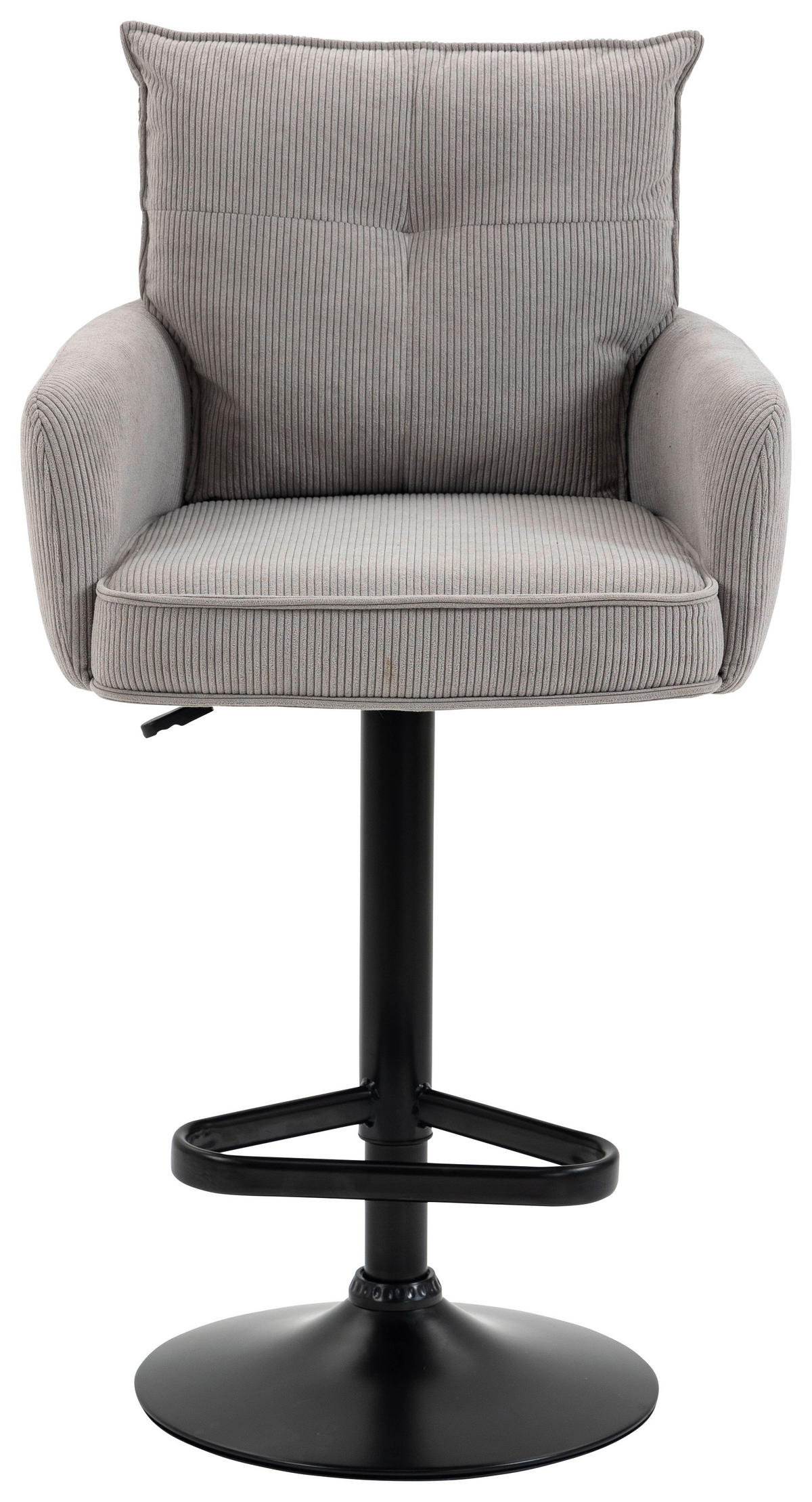 BARHOCKER Cord Taupe, Schwarz Eisen Sitzfläche 360° drehbar, Stoffauswahl, inklusive Armlehnen  - Taupe/Schwarz, Design, Textil/Metall (54/98-120/58cm) - Novel