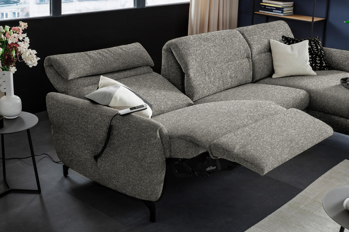 ECKSOFA Greige Chenille  - Greige/Schwarz, Design, Textil/Metall (299/187cm) - Schöner Wohnen