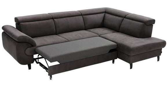 WOHNLANDSCHAFT Grau Webstoff - Schwarz/Grau, Natur, Textil/Metall (284/204cm) - Valnatura