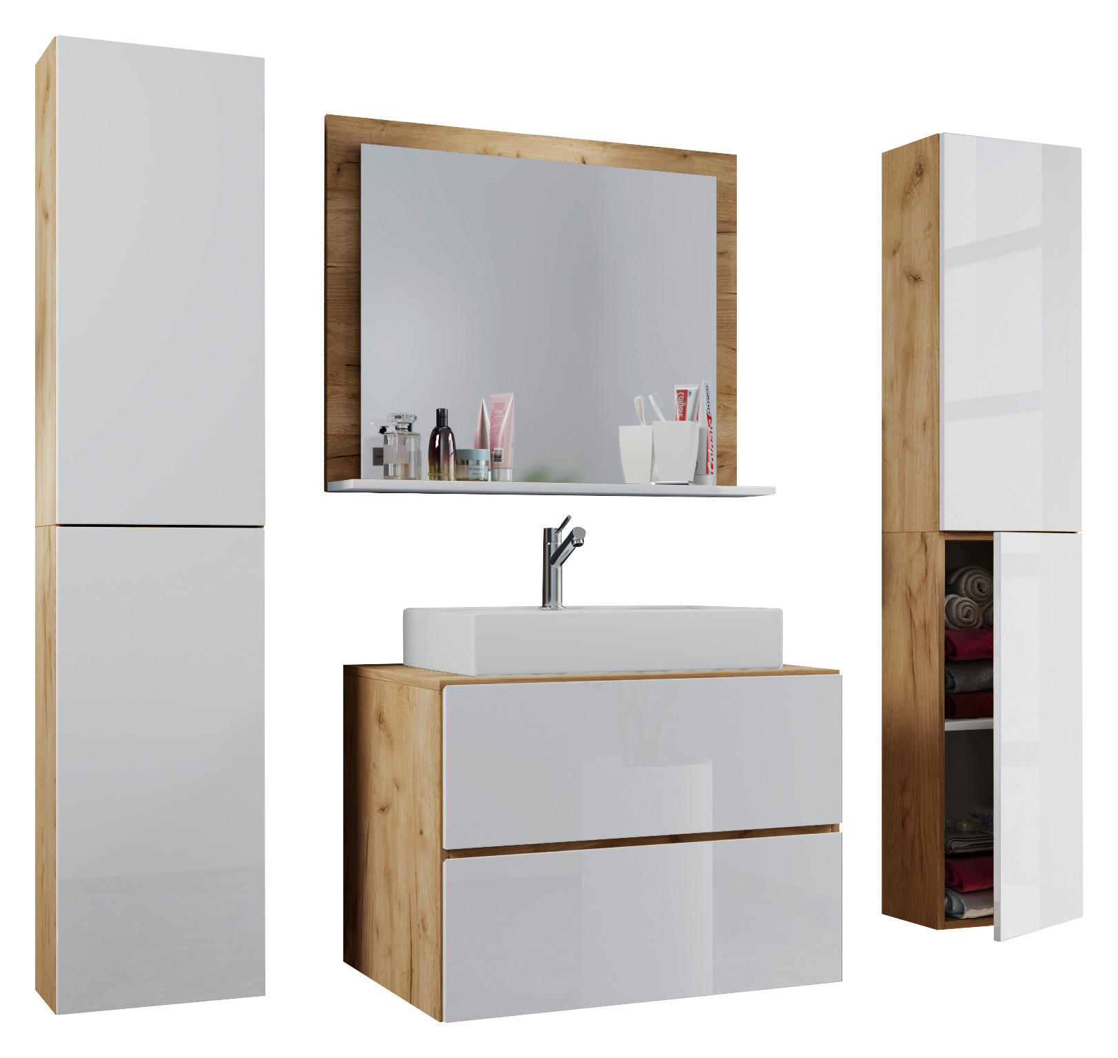 BADEZIMMER 5-teilig  in 147 cm  - Honigeiche/Weiß, MODERN, Keramik/Holzwerkstoff (147cm) - MID.YOU