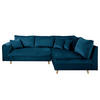ECKSOFA inkl. Hocker Ariella Blau Samt Rückenkissen, Hocker  - Blau/Naturfarben, Design, Holz/Textil (231/161cm) - Livetastic
