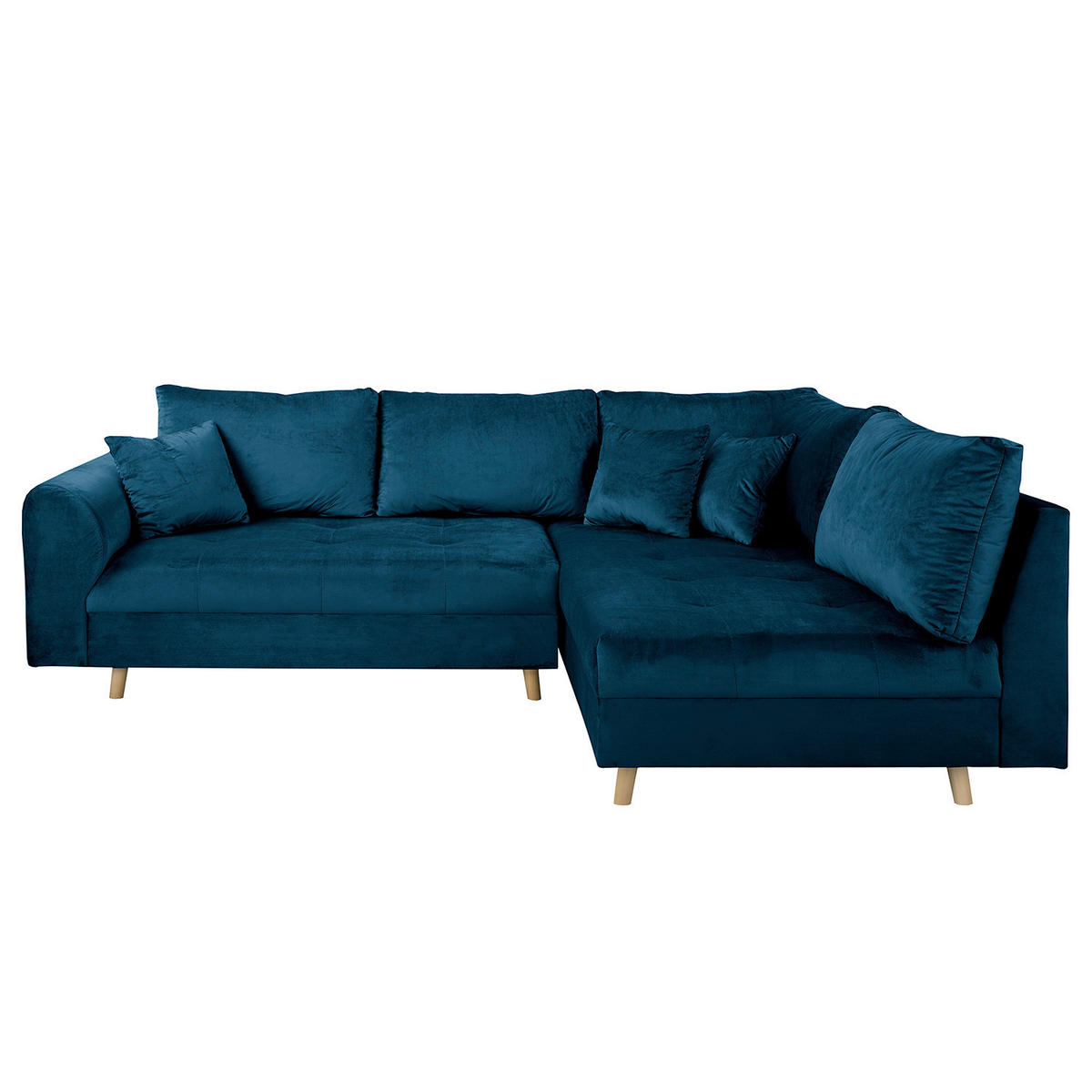 ECKSOFA inkl. Hocker Ariella Blau Samt Rückenkissen, Hocker  - Blau/Naturfarben, Design, Holz/Textil (231/161cm) - Livetastic
