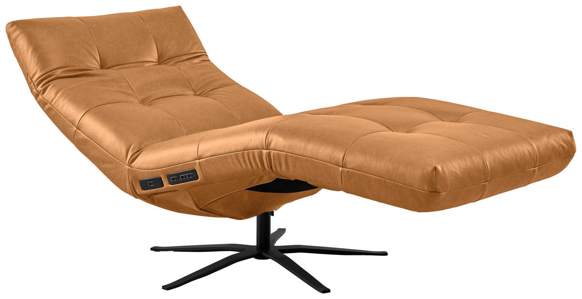 RELAXLIEGE in Echtleder Cognac  - Cognac/Schwarz, MODERN, Leder/Metall (82/53-115/156-206cm) - Pure Home Comfort