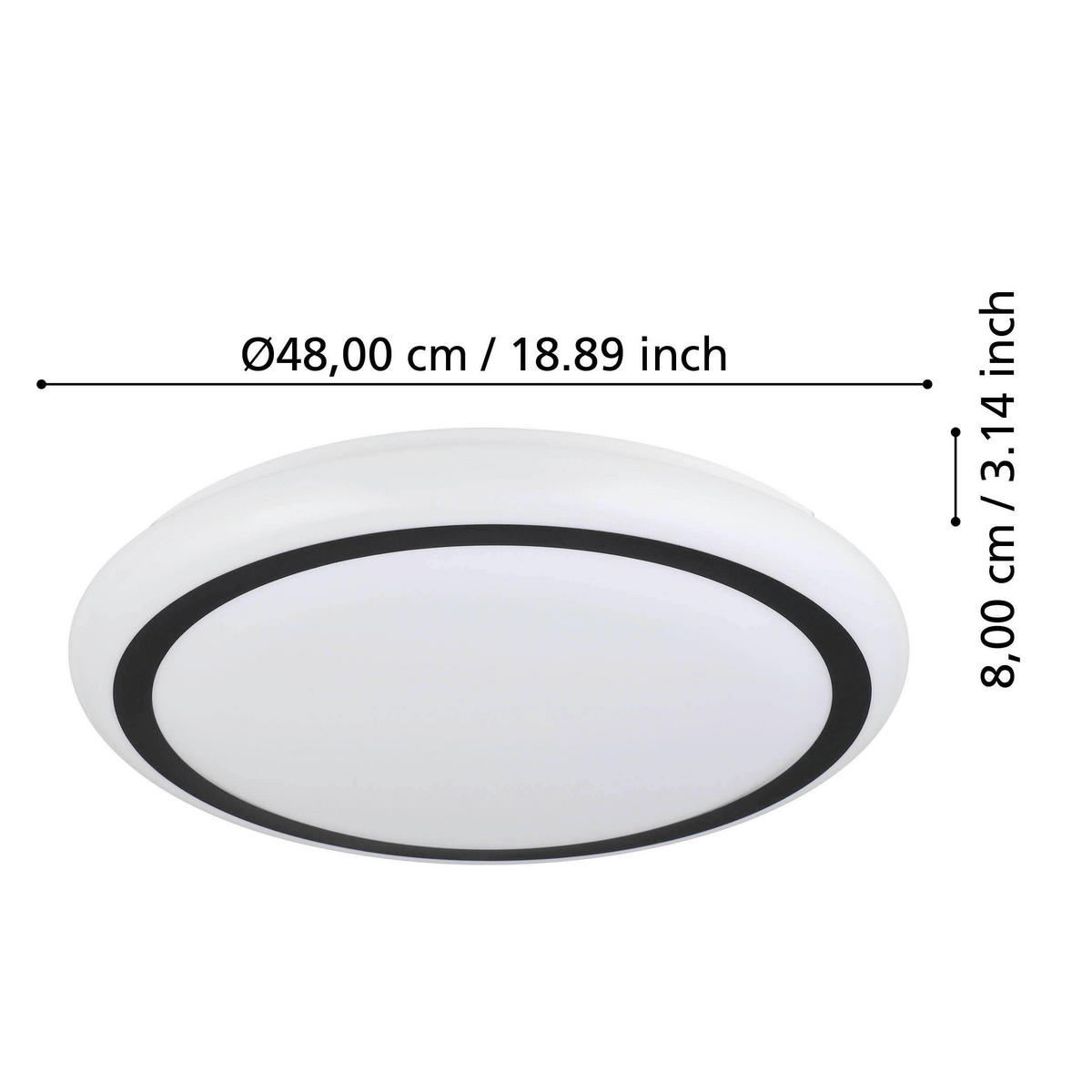 DECKENLEUCHTE 48/6 cm  - Schwarz/Weiß, Design, Kunststoff/Metall (48/6cm)