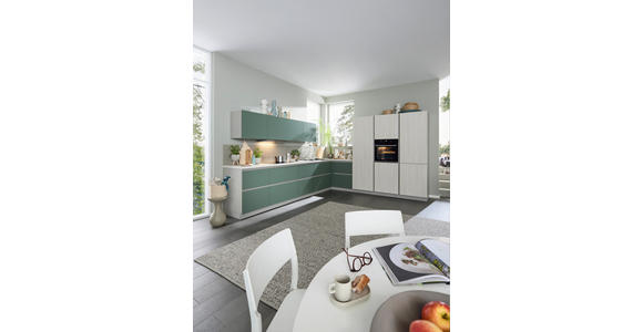 EINBAUKÜCHE - Eiche Bianco/Grün, Design, Holzwerkstoff - Novel