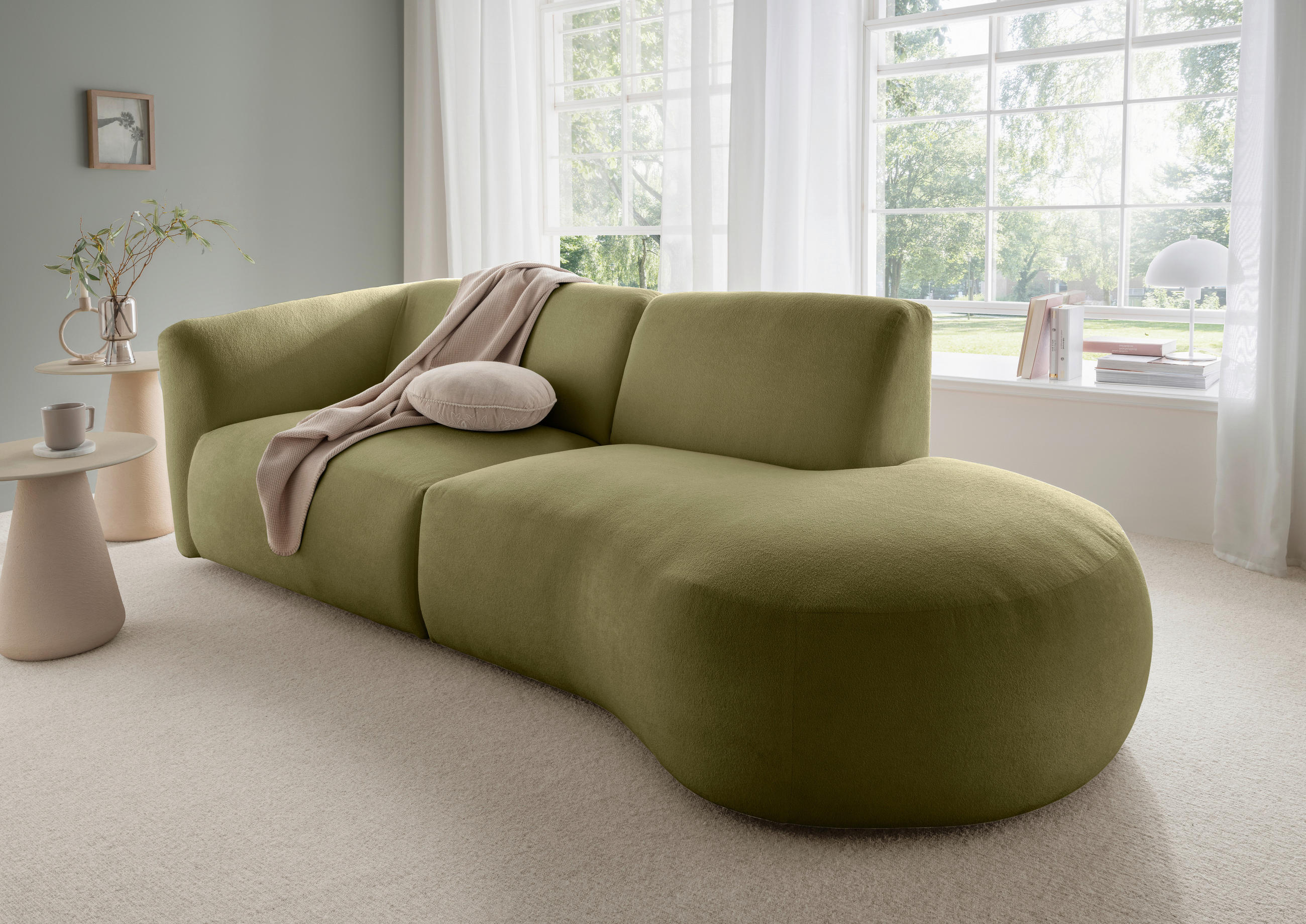 ECKSOFA in Mikrofaser Grün - Schwarz/Grün, Modern, Kunststoff/Textil (238/107cm) - Livetastic