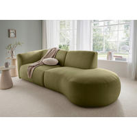Livetastic ECKSOFA Jesi Grün Mikrofaser, links davon: Blume, Gardine in weiß, Beistelltisch in weiß, rechts davon: Store in weiß in hellem Wohnzimmer.