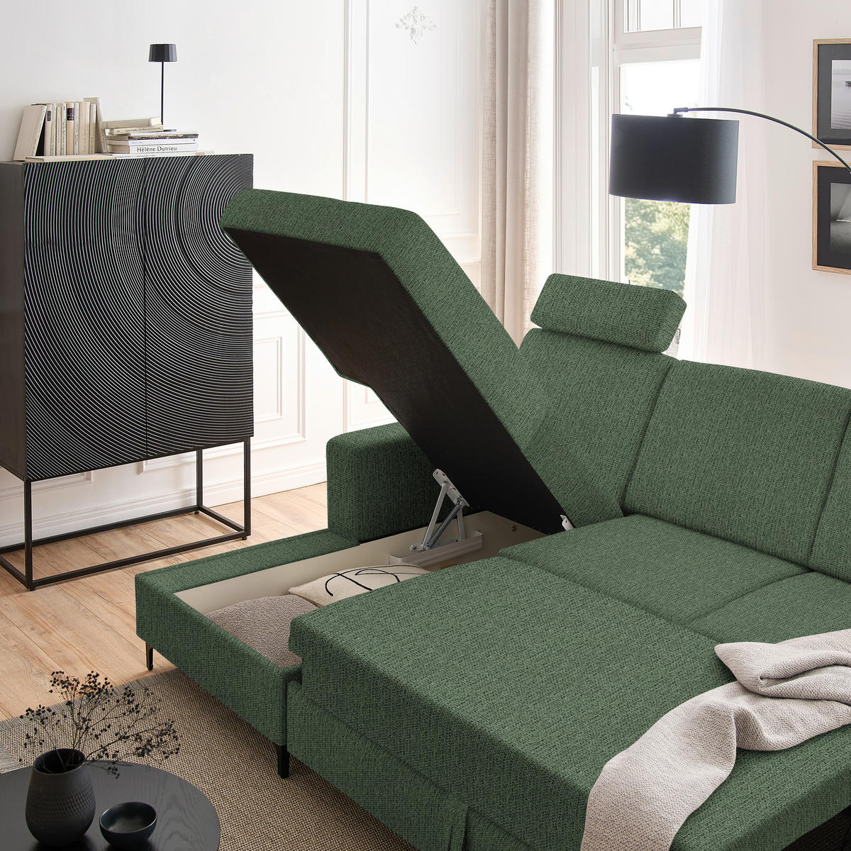ECKSOFA in Webstoff Waldgrün  - Waldgrün/Schwarz, Konventionell, Textil/Metall (167/247cm) - Stylife