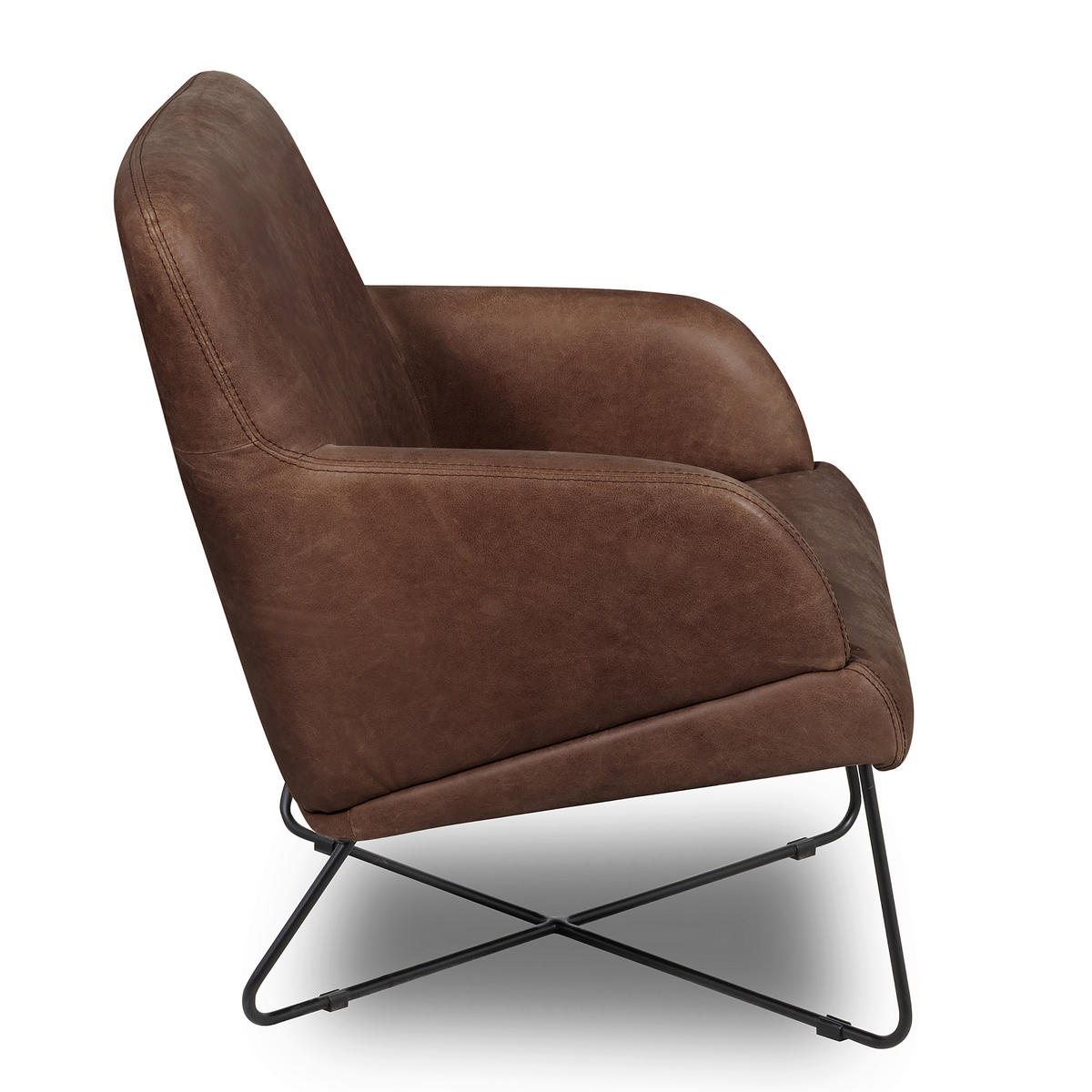 SESSELSET Echtleder Braun  - Cognac/Schwarz, Design, Leder/Metall (67/87/74cm) - Livetastic