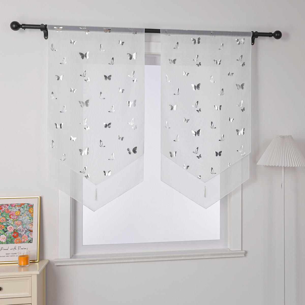 KURZGARDINE   60/90 cm   - Weiß Hochglanz/Silberfarben, Basics, Textil (60/90cm) - Joyswahl