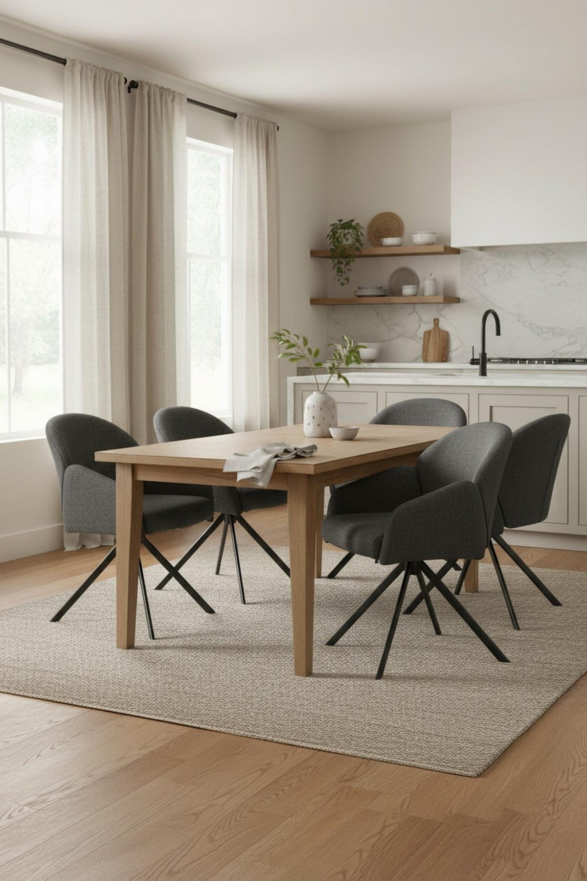 ARMLEHNSTUHL 2 Stück Sitzfläche 360° drehbar, inklusive Armlehnen, gepolsterte Armlehnen Webstoff  Anthrazit  - Anthrazit/Schwarz, MODERN, Textil/Metall (59/84/61cm) - Livetastic