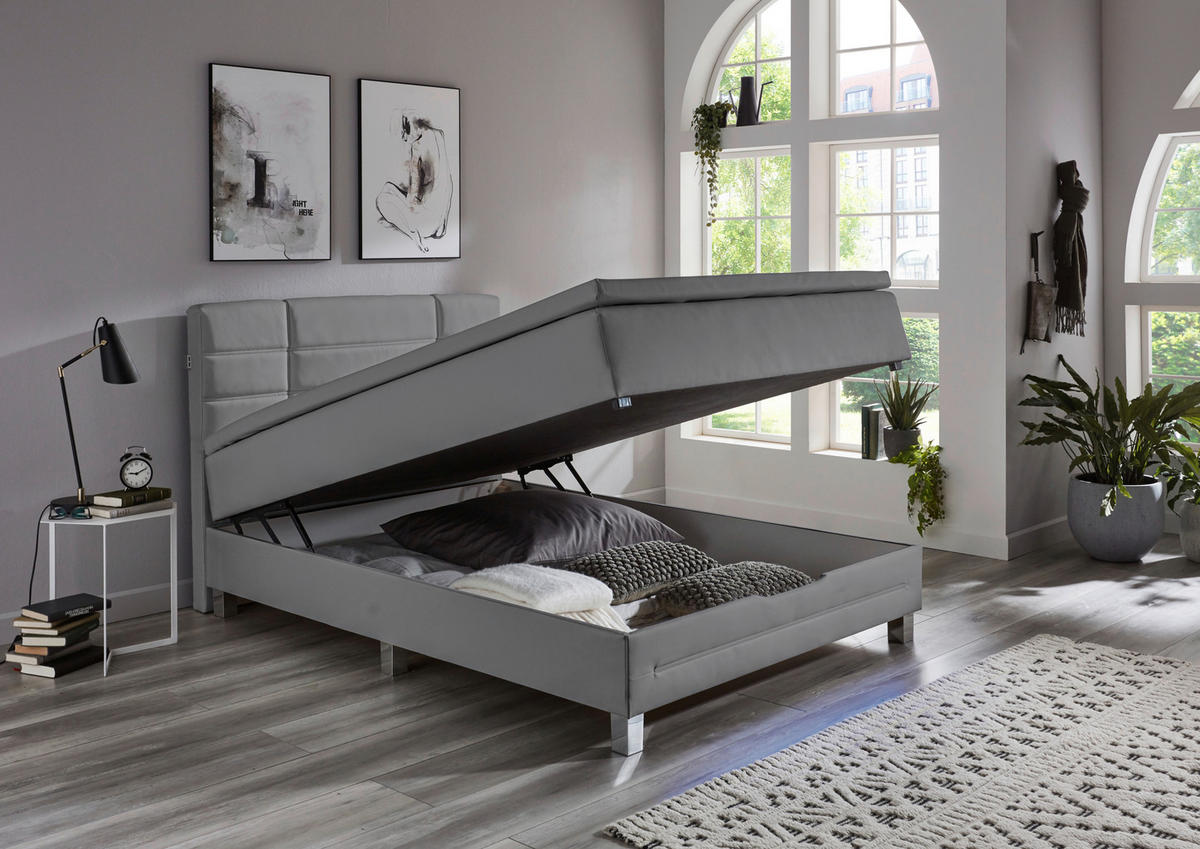 BOXSPRINGBETT 140/200 cm  in Hellgrau  - Hellgrau/Schwarz, Design, Kunststoff/Textil (140/200cm) - Boxxx
