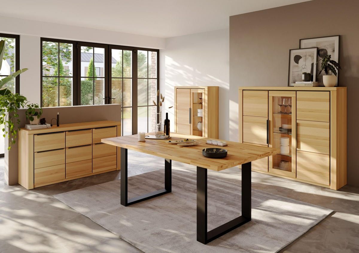 VITRINE in massiv Buche Buchefarben  - Buchefarben/Schwarz, Design, Glas/Holz (108,4/141/40cm) - Livetastic