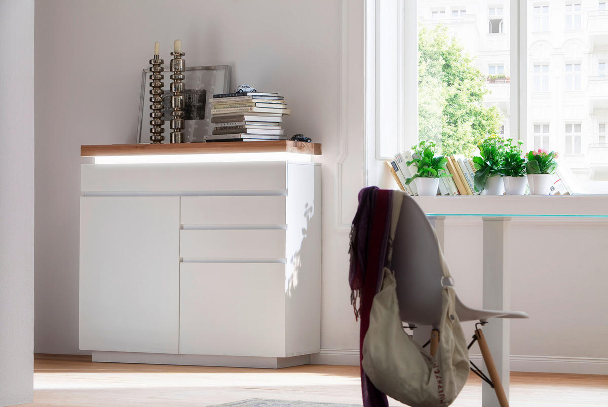 BYRÅ 120/114/40 cm  - vit/ekfärgad, Design, trämaterial/trä (120/114/40cm)