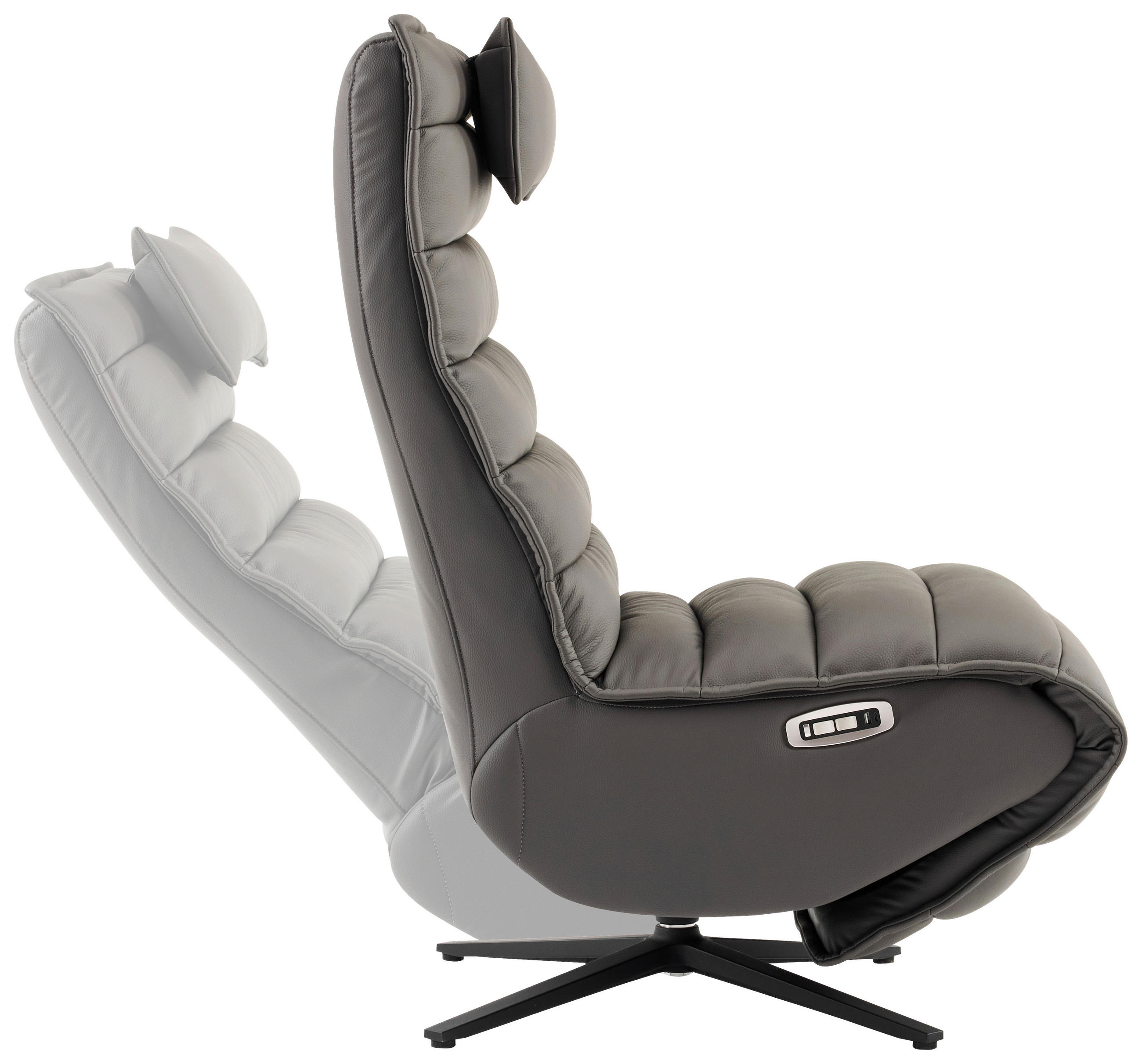 Thumbnail - Stylife Relaxsessel, Schwarz, Dunkelgrau, Metall, Textil, Leder, Echtleder, Rindleder, 68x108x84 cm, Relaxfunktion, Lieg...