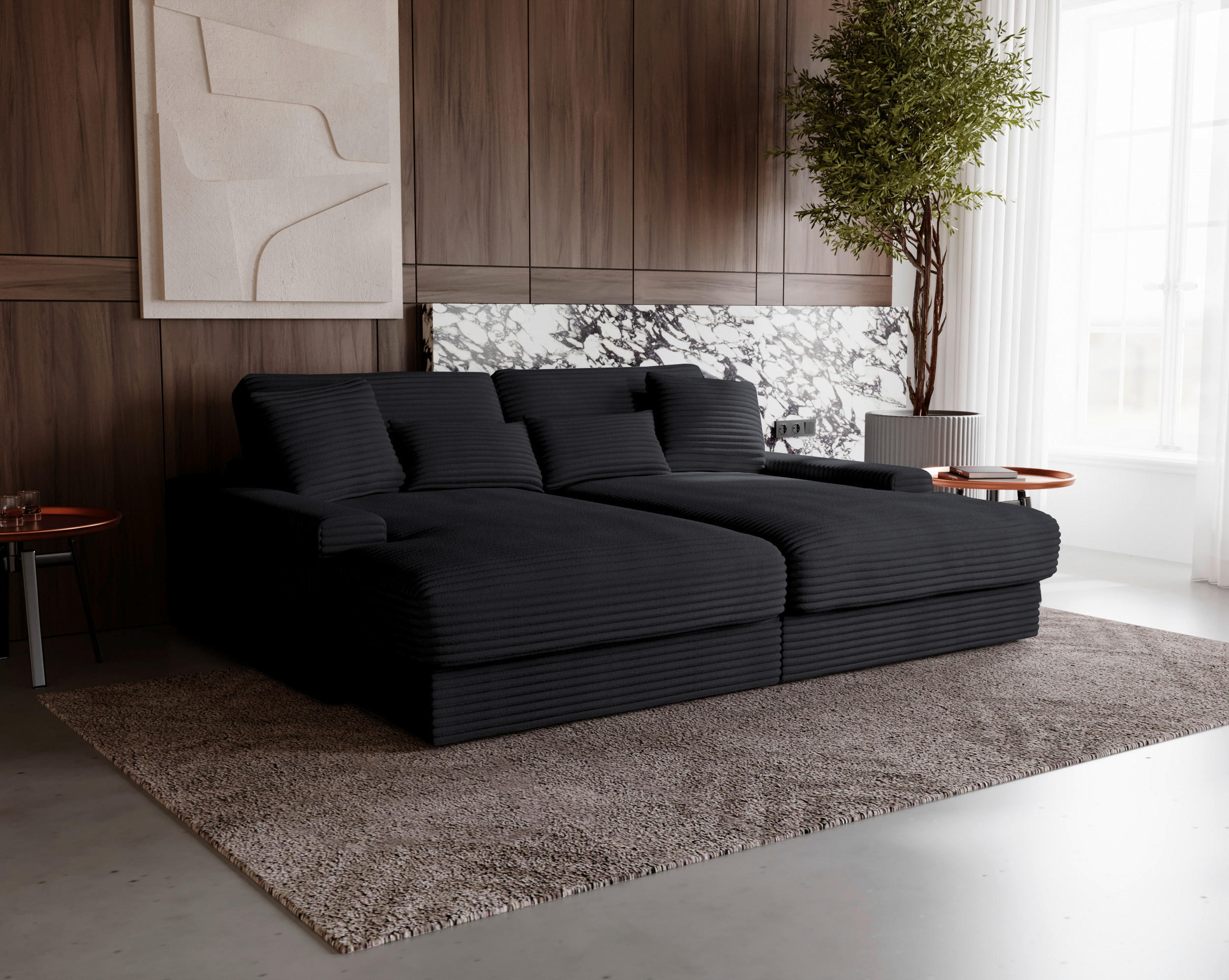 BIGSOFA in Cord Schwarz  - Schwarz, MODERN, Kunststoff/Textil (230/85/190cm)