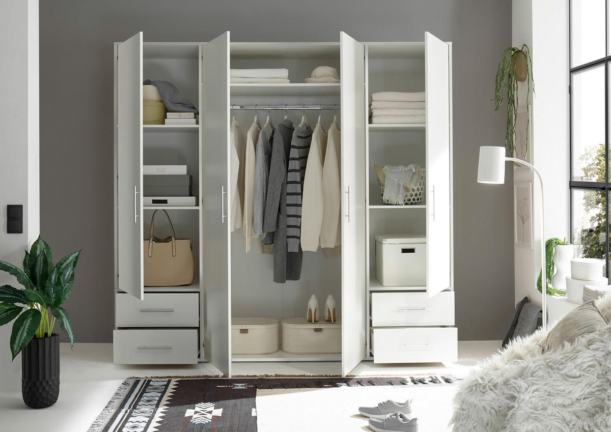 DREHTÜRENSCHRANK in Weiss  - Weiss/Alufarben, Konventionell, Holzwerkstoff/Kunststoff (206/195/60cm) - Carryhome